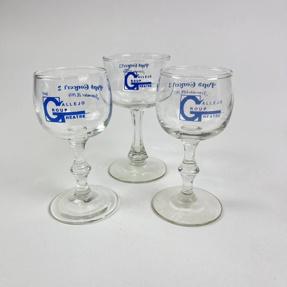 Vallejo Music Theater Pops Concert Wine Glasses 1979 Vallejo California Set Of 3
